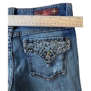 VTG Flying Monkey Flare Jeans Sz 7 Y2K Medium Wash Embellished Pockets Denim